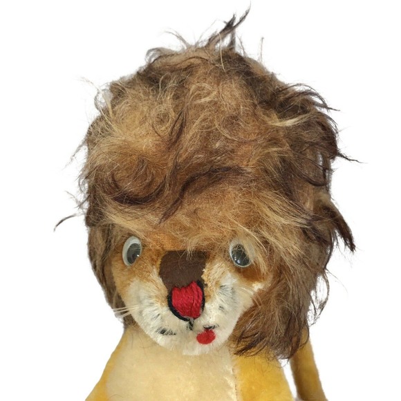 Vintage Mohair Lion Plush Stuffed Toy Google Googly Eyes - Picture 6 of 10